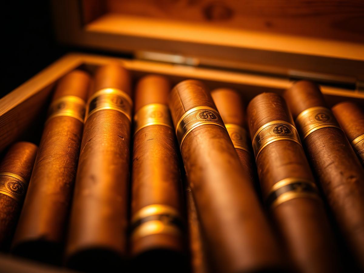 Cigars resting in a humidor, licensed photograph
